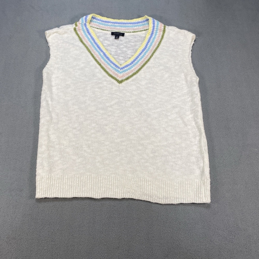 Talbots Women's Small Sleeveless Tennis Prep Sweater‎ top Sleeveless Linen Blend